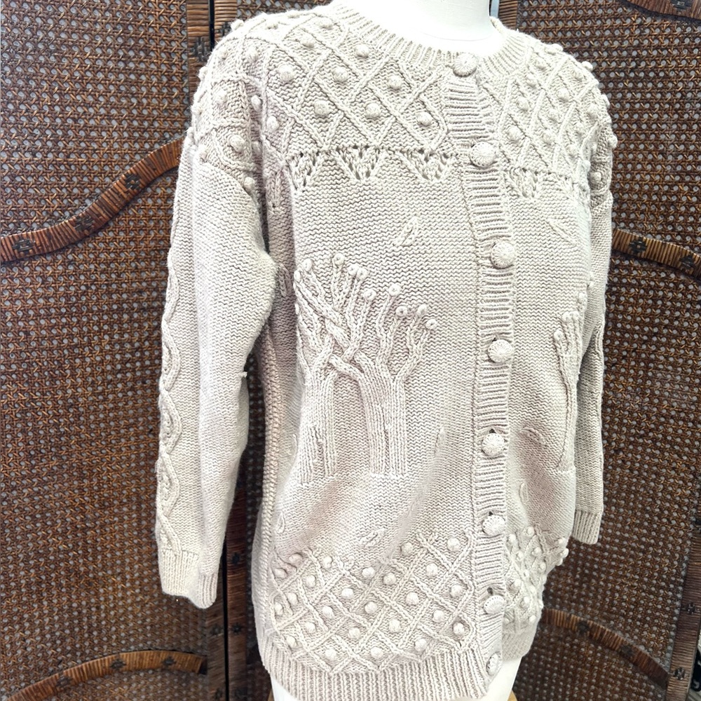 Vintage Yarn works cardigan sweater tan small hand knit